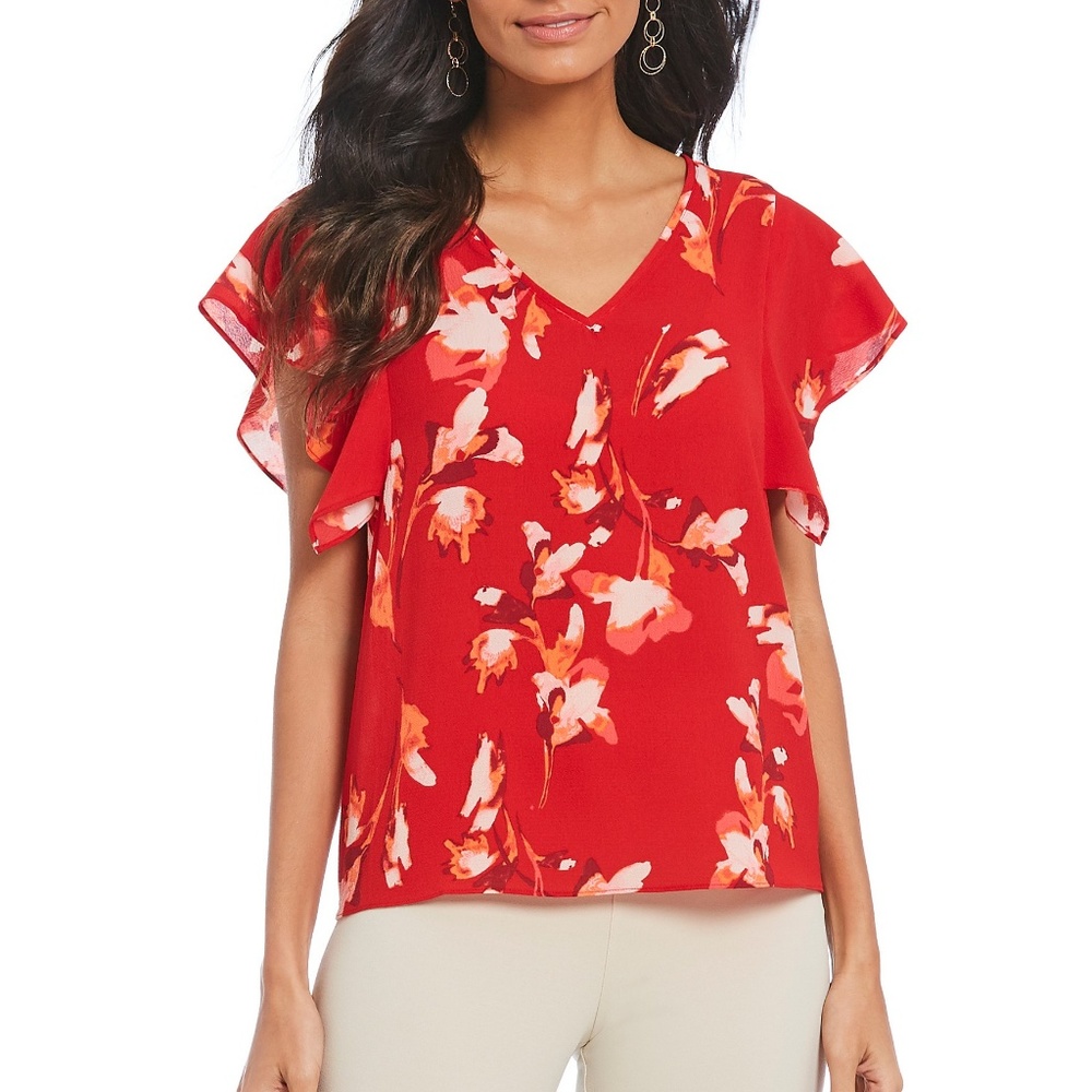 H by Halston Sedona Flounce Ruffle Blouse S v80